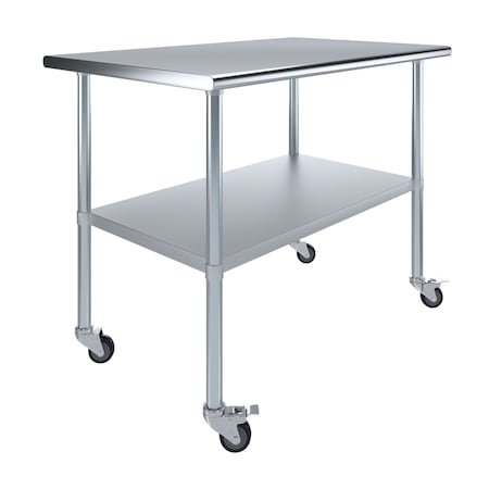 Amgood 30 in. x  48 in. Stainless Steel Table With Wheels AMG WT-3048-WHEELS